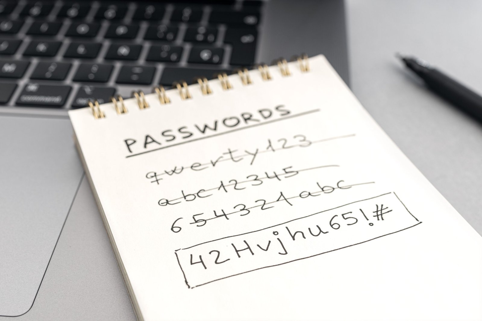 notepad with passwords written