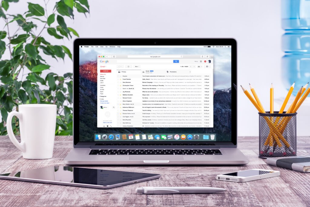laptop with email open